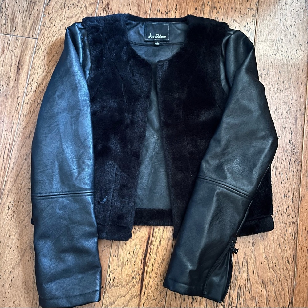 Sam Edelman Black Leather and Faux Fur Jacket